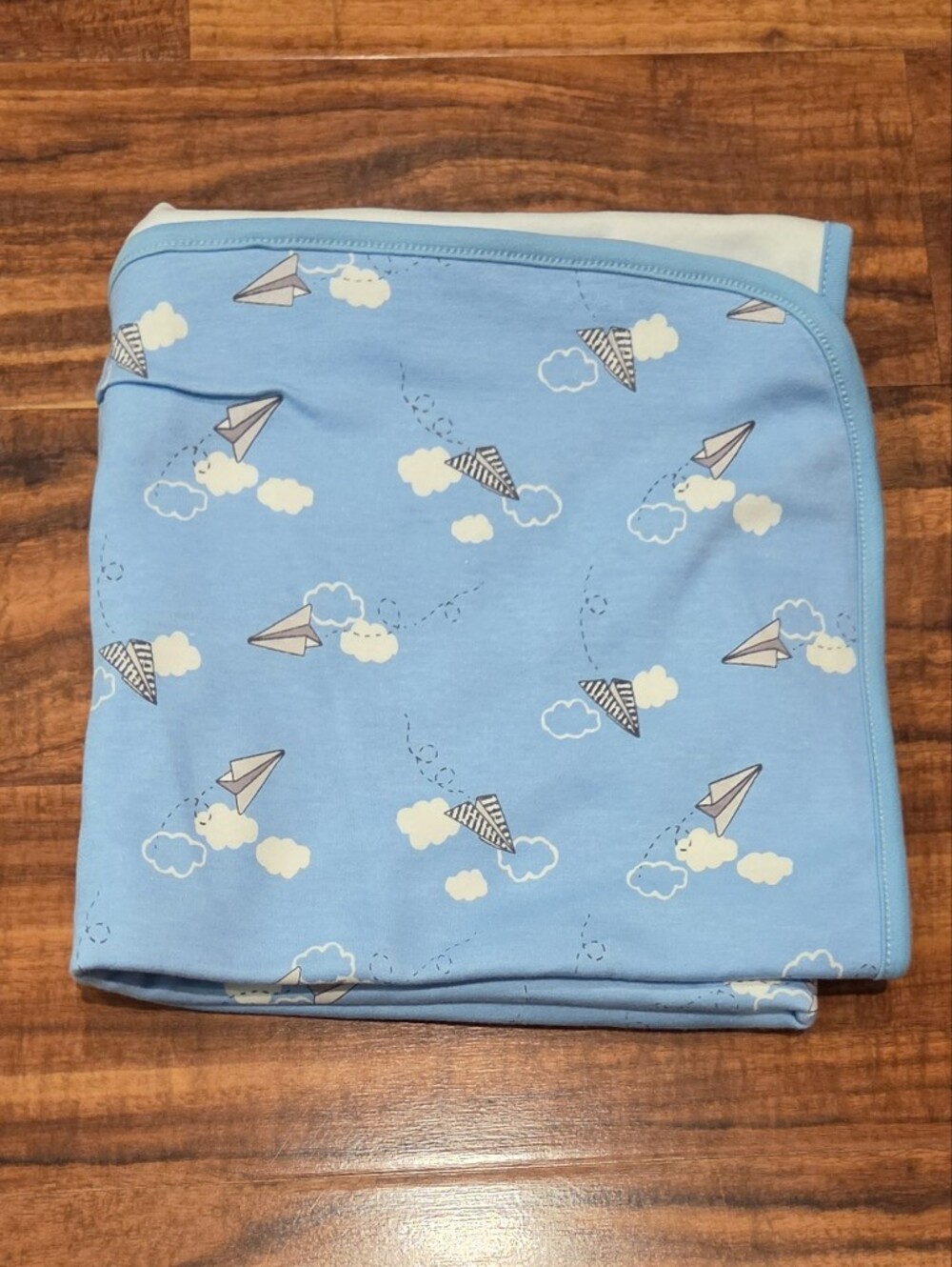Gymboree NWT Ivory and Light Blue Flying Paper Airplane Reversible Baby Blanket - Picture 2 of 2